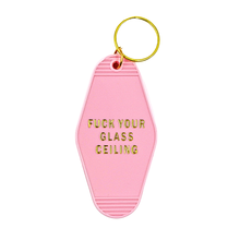 Load image into Gallery viewer, Fuck Your Glass Ceiling Feminist Motel Style Keychain in Blu