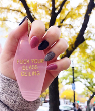 Load image into Gallery viewer, Fuck Your Glass Ceiling Feminist Motel Style Keychain in Blu