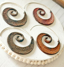 Load image into Gallery viewer, Rust Feather Swirl Earrings