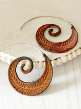 Load image into Gallery viewer, Rust Feather Swirl Earrings