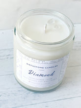 Load image into Gallery viewer, April Birthstone Organic Soy Wax Candle with Natural Herkimer Diamond