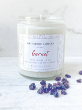 Load image into Gallery viewer, January Birthstone Organic Soy Wax Candle with Natural Garnet