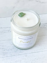 Load image into Gallery viewer, August Birthstone Organic Soy Wax Candle with Natural Peridot
