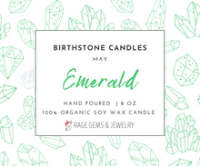 Load image into Gallery viewer, May Birthstone Organic Soy Wax Candle with Natural Emerald
