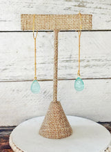 Load image into Gallery viewer, Blue Glass Drop Hoops
