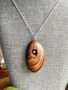 Wood and Gray Pearl Necklace