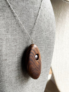Wood and Gray Pearl Necklace