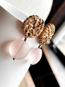 Rattan with Pink Glass Earrings