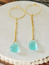 Load image into Gallery viewer, Blue Glass Drop Hoops
