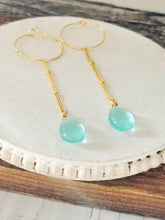 Load image into Gallery viewer, Blue Glass Drop Hoops

