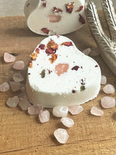 Load image into Gallery viewer, Rose Quartz &amp; Rose Heart Shaped Bath Bomb
