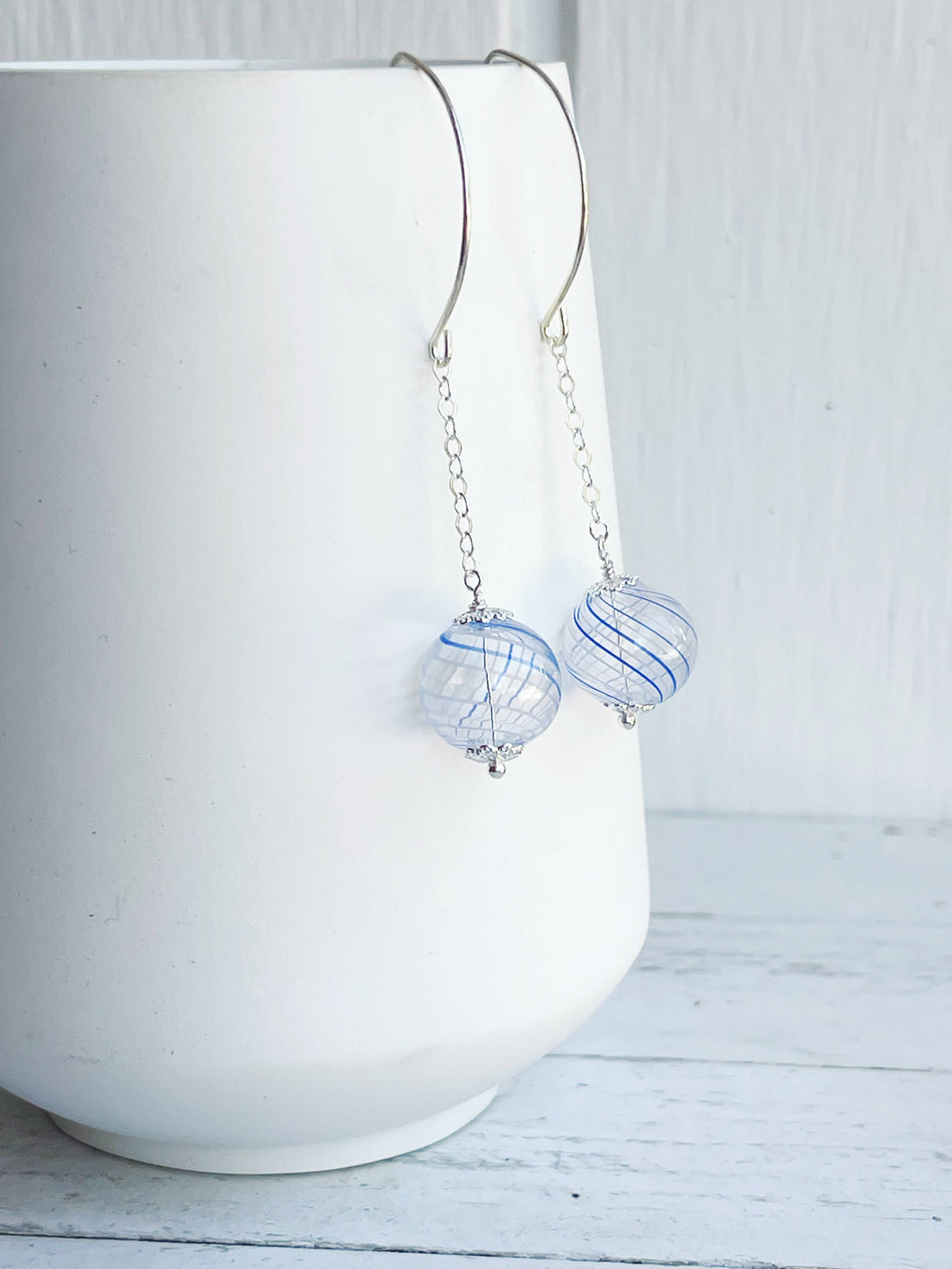 Blue Swirl Hollow Glass Dangle Earring