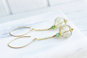 Green Swirl Hollow Glass Dangle Earring