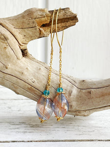 Orange and Blue Swirl Hollow Glass Dangle Earring