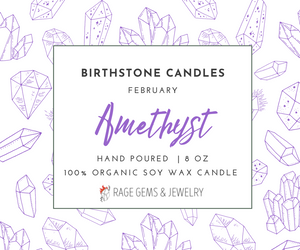 February Birthstone Organic Soy Wax Candle with Natural Amethyst