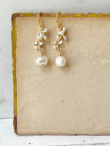 Crystal Leaf & Pearl Drop Earrings