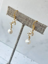 Load image into Gallery viewer, Crystal Leaf &amp; Pearl Drop Earrings
