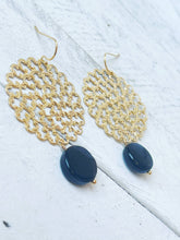 Load image into Gallery viewer, Gold Lace Filigree &amp; Obsidian Earrings
