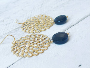 Gold Lace Filigree & Obsidian Earrings