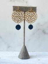 Load image into Gallery viewer, Gold Lace Filigree &amp; Obsidian Earrings
