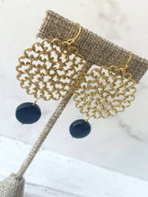 Load image into Gallery viewer, Gold Lace Filigree &amp; Obsidian Earrings
