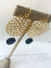 Load image into Gallery viewer, Gold Lace Filigree &amp; Obsidian Earrings
