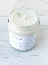 Load image into Gallery viewer, March Birthstone Organic Soy Wax Candle with Natural Aquamarine

