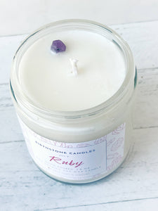 July Birthstone Organic Soy Wax Candle with Natural Ruby