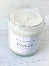 Load image into Gallery viewer, April Birthstone Organic Soy Wax Candle with Natural Herkimer Diamond
