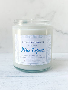 December Birthstone Organic Soy Wax Candle with Natural Blue Topaz
