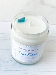 December Birthstone Organic Soy Wax Candle with Natural Blue Topaz