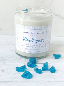 December Birthstone Organic Soy Wax Candle with Natural Blue Topaz
