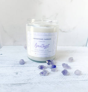 February Birthstone Organic Soy Wax Candle with Natural Amethyst