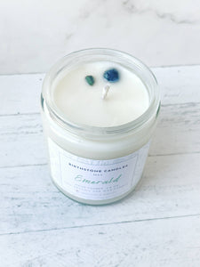 May Birthstone Organic Soy Wax Candle with Natural Emerald