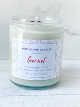 Load image into Gallery viewer, January Birthstone Organic Soy Wax Candle with Natural Garnet
