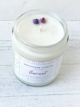 Load image into Gallery viewer, January Birthstone Organic Soy Wax Candle with Natural Garnet
