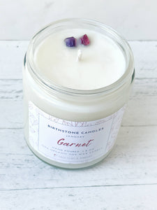 January Birthstone Organic Soy Wax Candle with Natural Garnet