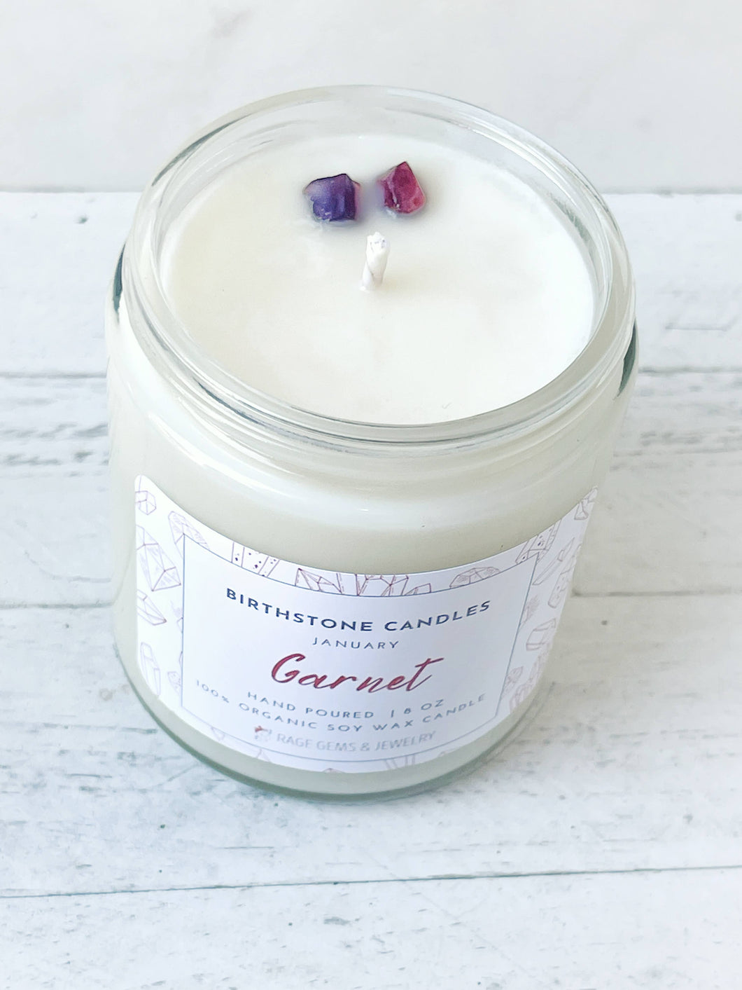 January Birthstone Organic Soy Wax Candle with Natural Garnet