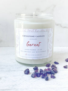 January Birthstone Organic Soy Wax Candle with Natural Garnet