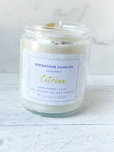 November Birthstone Organic Soy Wax Candle with Natural Citrine