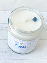 Load image into Gallery viewer, September Birthstone Organic Soy Wax Candle with Natural Sapphire
