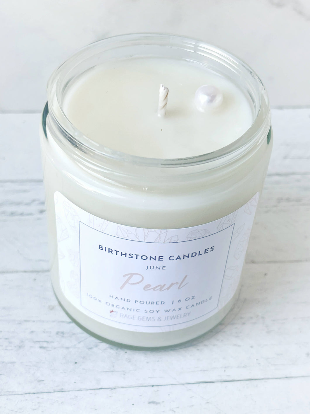 June Birthstone Organic Soy Wax Candle with Natural Freshwater Pearl