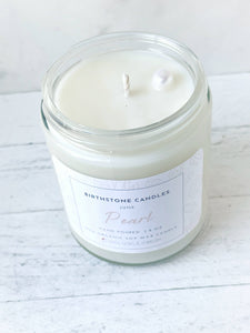 June Birthstone Organic Soy Wax Candle with Natural Freshwater Pearl