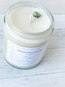 October Birthstone Organic Soy Wax Candle with Natural Opal
