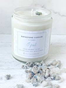 October Birthstone Organic Soy Wax Candle with Natural Opal