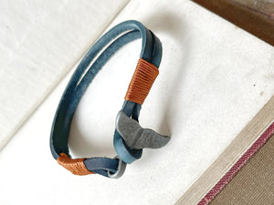 Whale Tail Cowhide Leather Bracelet - Blue