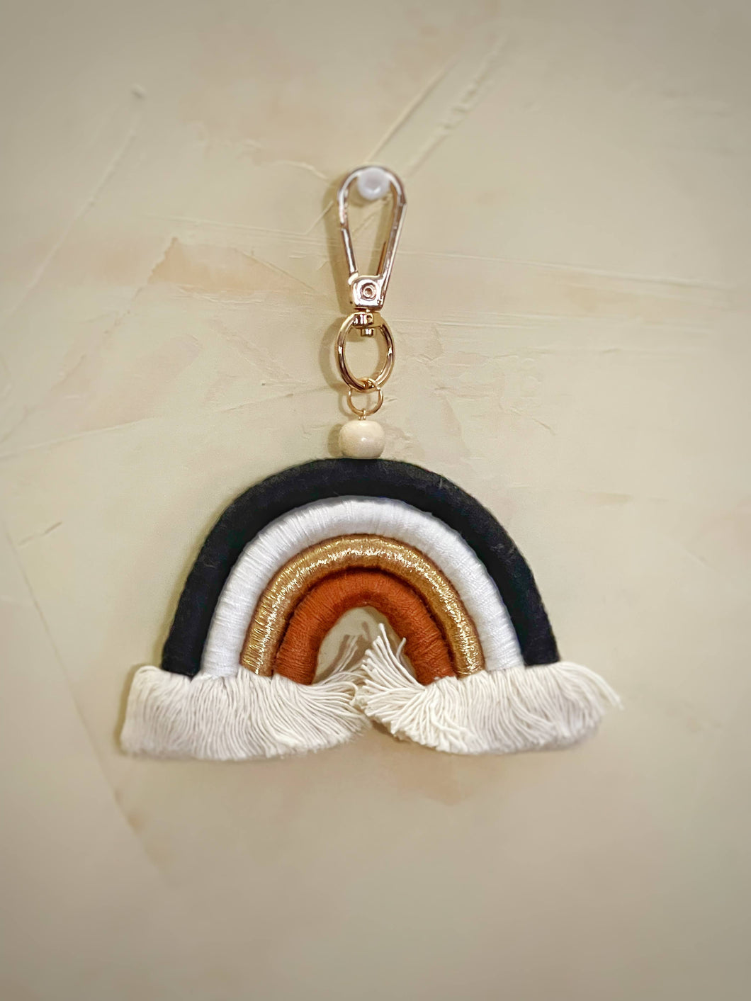 Rainbow Keychain - Black, White, Gold, and Brown
