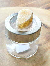 Load image into Gallery viewer, Small Glass Jar with Yellow Calcite Gemstone Lid
