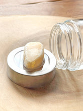 Load image into Gallery viewer, Small Glass Jar with Yellow Calcite Gemstone Lid
