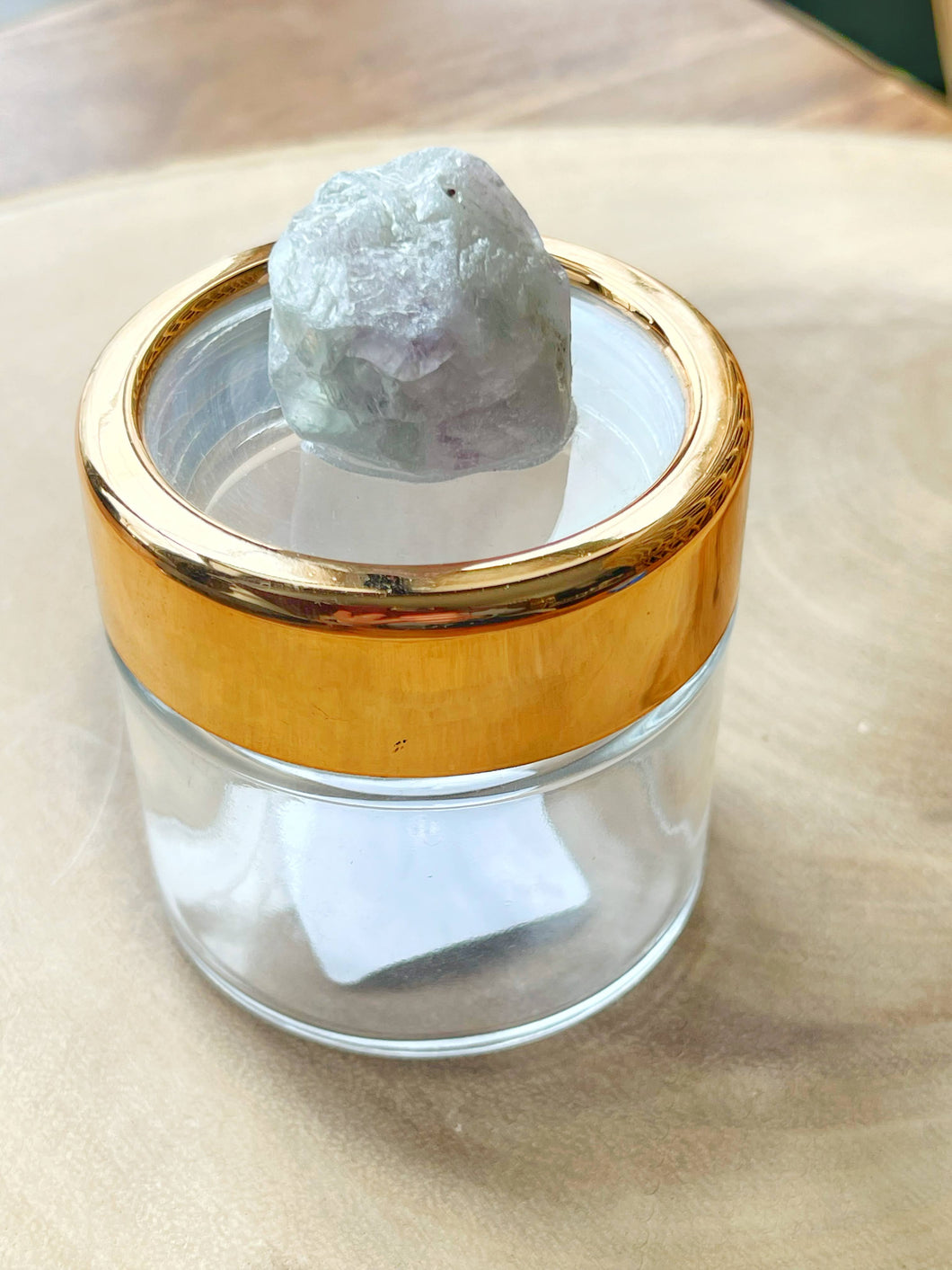 Small Glass Jar with Fluorite Gemstone Lid